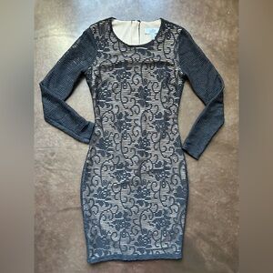 Belle Badgley Mischka Black and Cream Lace Long Sleeve Dress- size 10